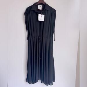 Compagnia Italiana Black Maxi Dress Button Down Stretch Tie‎ Waist Luxury L/XL